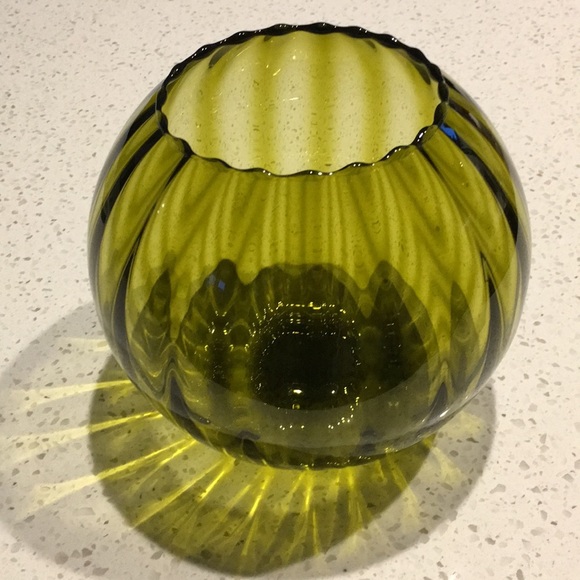 1960s-1970s ITALY EMPOLI ribbed glass bowl avocado - Picture 3 of 8